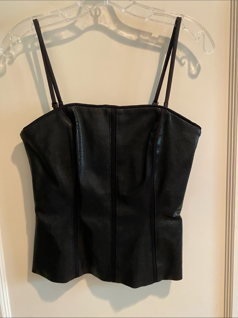 White House Black Market Black Faux-Leather Corset Cami
